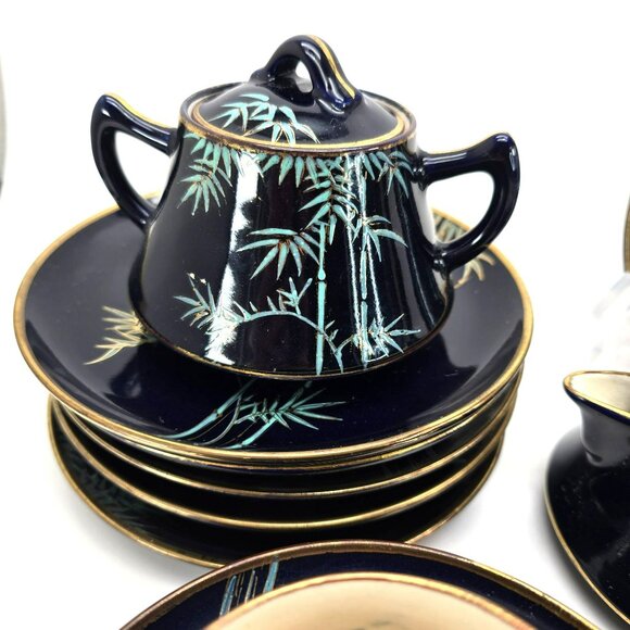 Soto Japanese Bamboo Pattern Tea Set Cobalt Blue Plates Cups & Saucers je133 - Picture 6 of 16